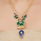 Gold Plated Kundan Lapiz Green Onyx Necklace Set