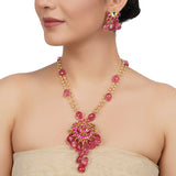 Gold Plated Kundan Tourmaline Necklace Set