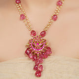 Gold Plated Kundan Tourmaline Necklace Set