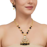 Gold Plated Kundan Black Onyx Necklace Set