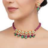 Gold Plated  Kundan Ruby Choker Necklace set