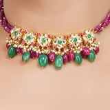 Gold Plated  Kundan Ruby Choker Necklace set
