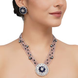 Silver Plated Zircon Iolite Rose Quartz Necklace Set