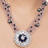 Silver Plated Zircon Iolite Rose Quartz Necklace Set