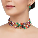 Gold Plated Navrattan Bead Choker Necklace Set
