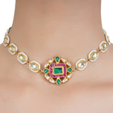 VILANDI KUNDAN RED GREEN CHOKER SET