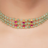Gold Plated Kundan Fluorite Choker Necklace Set