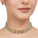 Gold Plated Kundan Fluorite Choker Necklace Set