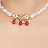 Gold Plated Kundan Flower Pearl Choker Set