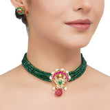 Gold Plated  Kundan Green Onyx Choker Necklace set
