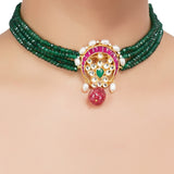 Gold Plated  Kundan Green Onyx Choker Necklace set