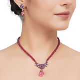 Silver Plated Zircon Tourmaline Pendant Necklace Set