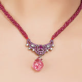 Silver Plated Zircon Tourmaline Pendant Necklace Set