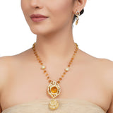 Gold Plated Zircon Carved Citrine Quartz Necklace Set