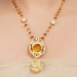 Gold Plated Zircon Carved Citrine Quartz Necklace Set