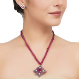 Silver Plated Zircon Tourmaline Pendant Necklace Set
