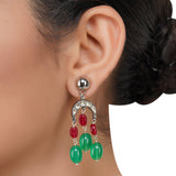 Silver Plated Kundan Green Onyx Necklace Set