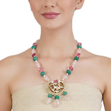 VILANDI CHAND KUNDAN ROSE QUARTZ & GREEN PENDANT