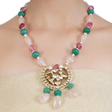 VILANDI CHAND KUNDAN ROSE QUARTZ & GREEN PENDANT