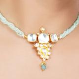 Gold Plated Kundan Aquamarine Choker Set