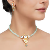 Gold Plated Kundan Aquamarine Choker Set