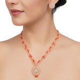 Gold Plated Zircon Red Pink Coral Necklace Set