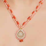 Gold Plated Zircon Red Pink Coral Necklace Set