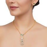 Gold Plated Zircon Green Coral Necklace Set