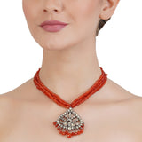 VILANDI CORAL TIKONA KUNDAN PENDANT