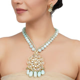 Gold Plated Neel Kundan Larimar Necklace Set