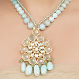 Gold Plated Neel Kundan Larimar Necklace Set