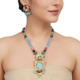Gold Plated Neel Kundan Turquoise Heritage Necklace Set