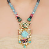 Gold Plated Neel Kundan Turquoise Heritage Necklace Set