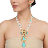 Godl Plated Neel Kundan Turquoise Necklace Set