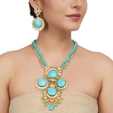 Gold Plated Neel Kundan Turquoise Heritage Necklace Set