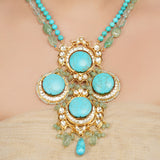 Gold Plated Neel Kundan Turquoise Heritage Necklace Set