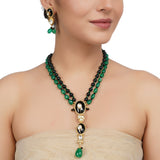 Gold Plated Neel Kundan Black Green Onyx Necklace Set
