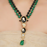 Gold Plated Neel Kundan Black Green Onyx Necklace Set