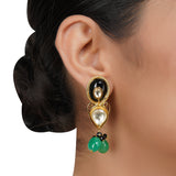 Gold Plated Neel Kundan Black Green Onyx Necklace Set