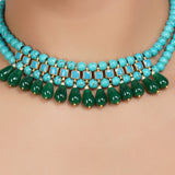 Gold Plated Neel Kundan Turquoise Choker Set