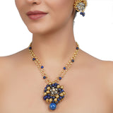 Gold Plated Neel Kundan Lapiz  Necklace Set