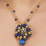 Gold Plated Neel Kundan Lapiz  Necklace Set