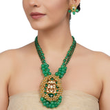 Gold Plated Neel Kundan Green Onyx Necklace Set