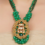Gold Plated Neel Kundan Green Onyx Necklace Set