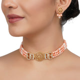 Gold Plated Neel Pink Coral Zircon Choker Set