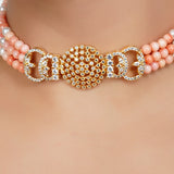 Gold Plated Neel Pink Coral Zircon Choker Set