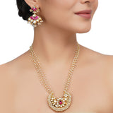 Gold Plated Neel Kundan Pearl Necklace Set