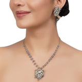 Silver Plated Kundan Pearl Jade Necklace Set