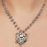 Silver Plated Kundan Pearl Jade Necklace Set
