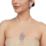 Silver Plated Neel Rose Quartz  Zircon Necklace Set